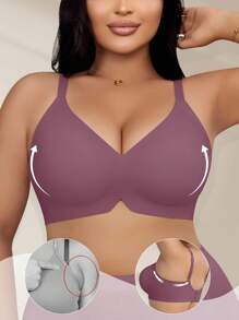 1 件女士加大码果冻柔软支撑无钢圈文胸 - 中紫紅色 - 查看 4
