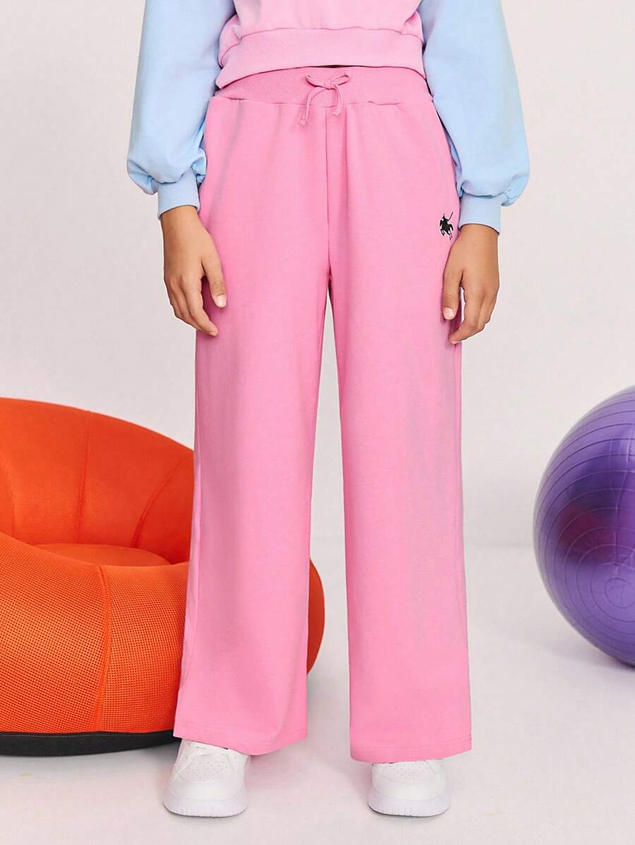 SHEIN Tween-Mädchen Lässige, bequeme Jogginghose mit mittlerer Taille und Stickerei - Altrosa - Übersicht 1