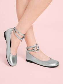 CUCCOO DOLLMOD 女士时尚银色踝带平底鞋 - 銀色 - 查看 4