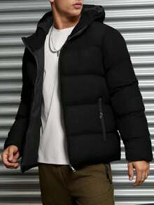 Men's Young Casual Textured Grid Fabric Slim Fit Padded Coat