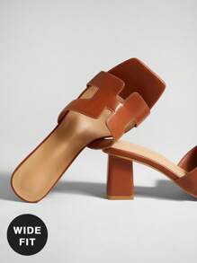 SHUZIA Wide-Fit Women's Minimalist Square Toe Mule Heel Sandals - Camel - View 6