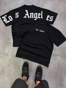 Manfinity EMRG Manfinity Streetrush Men's Letter Print Round Neck Casual Versatile Short Sleeve T-Shirt Streetwear Tee - Black - View 2