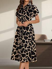 SHEIN Clasi Allover Print Belted Shirt Dress