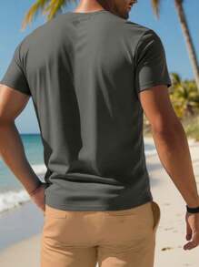 Manfinity RSRT Camiseta casual de unicolor de manga corta con cuello en V para hombres, verano - Gris Oscuro - Ver 2