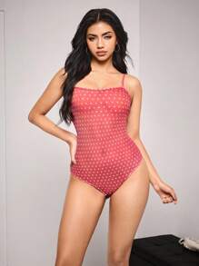 Bộ đồ liền thân chấm bi đỏ thời trang gợi cảm dành cho nữ khi đi chơi - Đỏ - Xem 5