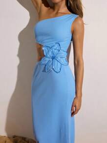 Opulessa 女式无袖腰部镂空 3D 花卉装饰修身连衣裙