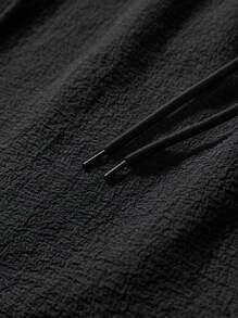 OTTIMOZO Men Simple Casual Holiday Black Short Sleeve Shirt And Pocket Shorts Set - Black - View 8