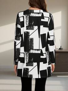 Editum Women's Regular Fit Black And White Geometry Pattern All-Match Jacket In Fall/Winter - Black and White - View 8
