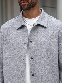 Manfinity Homme Plus Size Men's Casual Solid Color Overcoat, Light Grey , Fall Winter