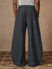 AKNOTIC 男士休闲宽松松紧腰阔腿裤纯色卡其色长裤适合夏季、度假、日常搭配、聚会、情侣、男士礼物、秋季 - 灰色 - 查看 6