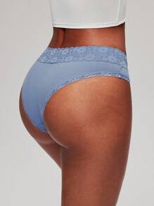 LUVLETTE 3-Pack Lace Trim Cotton Basic Mid-Rise Cheeky Women Underwear Panties Set- Floral Print Lace Trim - Multicolor - View 6