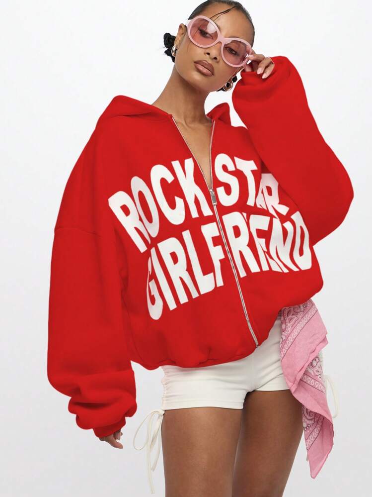 SUMWON WOMEN Rockstar Girlfriend Oversized Zip Up Hoodie
