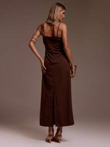 MUSERA 串珠吊带直筒长裙，夏季伊比沙岛风情，适合度假、性感海滩、浪漫优雅场合、生日、波西米亚风、拉菲草编发，秋冬皆宜。 - 咖啡 - 查看 2