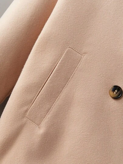 Tween Girl Revere Collar Double-Breasted Long Sleeve Solid Color Casual Overcoat Girls Coat Tween Coat Girls Peacoat Girls Outerwear,In Fall/Winter