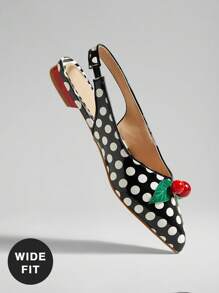 SHUZIA Ladies Wide Fit Polka Dots Print Slingback Flat With Cherry Decor - Multicolor - View 6