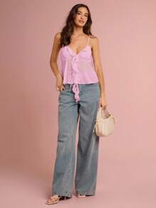 Enchnt Women's Elegant Solid Color Ruffle Strap, Summer - Mauve Purple - View 6