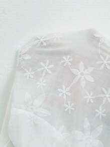 Silhoulove Women's Elegant Vacation Lace Patchwork V-Neck Embroidery Loose Casual Shirt - White - View 4