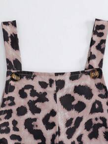 SHEIN 1 件 Tween Girl 时尚豹纹连体裤，不含 T 恤 - 棕色 - 查看 7