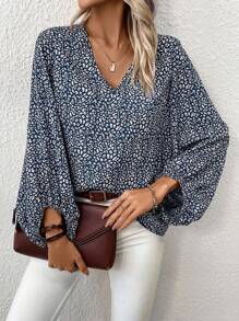 SHEIN Clasi 滿版印花蝙蝠袖襯衫 - 藍白色 - 查看 3