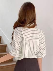 DAZY Vertical Stripe Batwing Sleeve Shirt - White - View 2