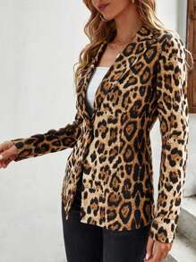 SHEIN Clasi Leopard Print Lapel Neck Single Button Blazer In Fall/Winter - Multicolor - View 4