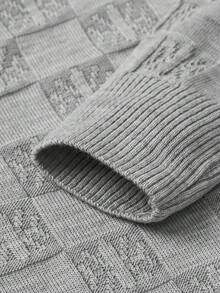 EURMUSE Men Rib Knit Geometrical Pattern Crew Neck Regular Sweater - Grey - View 5