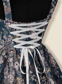 SHEIN ICON Robe camisole de mode à jacquard floral avec nœud devant et froncée