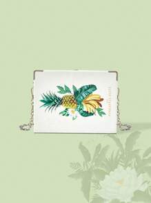 ROMWE The White Lotus Tropical Fruit Print Chain Linked Book Box - Beige - View 1