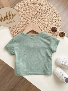 Baby Boy Cartoon Coconut Tree Pattern Knitted Soft Round Neck Short Sleeved Top - Green - View 2