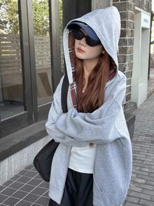 DAZY 少女宽松格子拼接卫衣，休闲宽松格子设计，秋季休闲风，宽松格子，秋季 - 灰色 - 查看 6