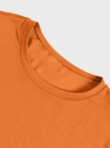 Claim Dot 大码男士休闲字母图案圆领短袖 T 恤，夏季 - 亮橙色 - 查看 3