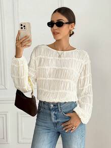 Serisse Áo kiểu nữ màu trơn cổ tròn tay phồng xếp ly, áo kiểu Pháp cổ tròn nhún bèo, áo voan dài tay dáng rộng xếp nếp, thanh lịch mùa thu, áo kiểu nữ sang trọng, áo sơ mi dài tay màu trắng, áo kiểu thêu lỗ cho nữ, áo voan chiffon phối ren màu mơ thanh lịch cho nữ mùa thu/đông, áo trắng, áo tốt nghiệp, áo giáo viên, áo đi học, áo kiểu nữ thanh lịch, B2 phong cách thường ngày mùa xuân - Màu be - Xem 5