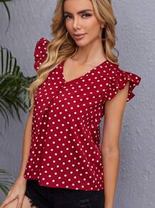 SHEIN Clasi Polka Dot Ruffle Trim Blouse