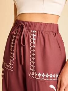 CAJUNI Pantalones holgados con bolsillo en la cintura con estampado de tótem Elastic, adecuados para vacaciones, citas, fiestas, playas, verano - Multicolor - Ver 4