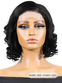 Pelucas de Bob, peluca de pelo humano, pelo corto recto, Peluches Lace 4 4x4, con flequillo, Pelo transparente suizo, Cabello humano real, Lazo frontal, con cabello de bebé, Color negro natural - Natural Black - Ver 5