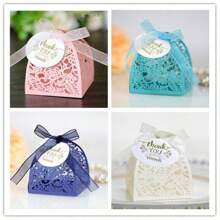 25 piezas/paquete Caja de caramelos de rosa con etiqueta de agradecimiento, caja de empaque de chocolate cortada con láser, ideal para boda, Día de San Valentín, cumpleaños, fiesta, decoración de regalo, Navidad, decoraciones, suministros