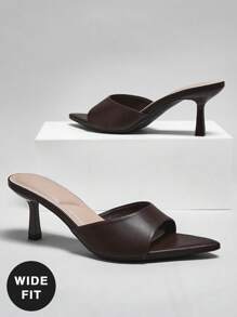 SHUZIA 派对优雅宽版女士舒适尖头小猫跟凉鞋 - 棕色 - 查看 3