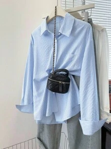 INAWLY Camisa de manga larga a rayas para uso casual/oficina de mujeres