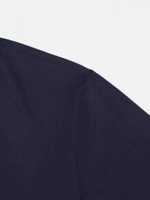 Manfinity Homme Men's Casual Letter Print Short Sleeve T-Shirt, Summer - Navy Blue - View 4