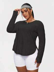 Easithlete 大码运动服粉色几何提花开腰宽松长袖T恤