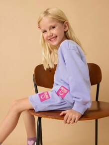 Maija Kids Maija Kids 2 Stücke/Set Kleine Mädchen Sweatshirt mit Buchstaben Muster und Drop Shoulder Langarm Rundhalsausschnitt und Shorts