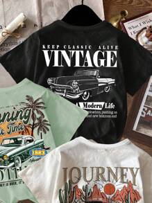 3件套男童休闲卡通图案圆领短袖T恤，适合夏季 - 彩色 - 查看 3