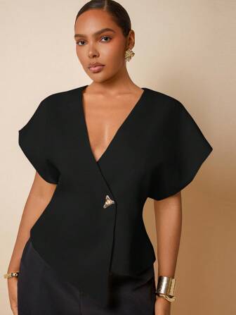 Hauture 优雅性感办公室通勤百搭大码女式上衣