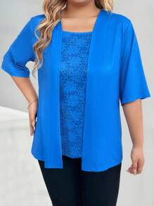 Plus Size Solid Color Short Sleeve Simple T-Shirt, Casual Daily Wear, For Summer - Blue - View 5
