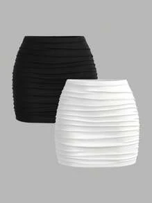 SHEIN PETITE 2 pièces Jupe mini moulante froncée minimaliste décontractée pour femmes