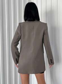 EURMUSE 女式简约通勤工作服纯色尖领翻盖细节西装外套 - 灰色 - 查看 2