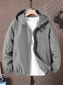 SHEIN 青少年男孩休闲街头日常恐龙印花拉链连帽夹克