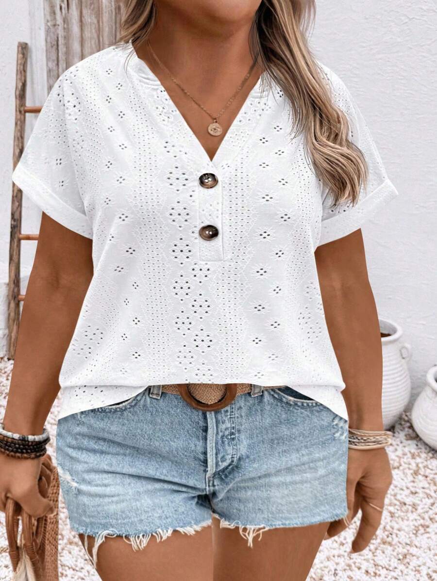 EMERY ROSE تي شيرت كاجوال من الجاكار المحبوك مع ياقة أزرار للمرأة مقاسات كبيرة الحجم - متعدد الألوان - مشاهدة 1