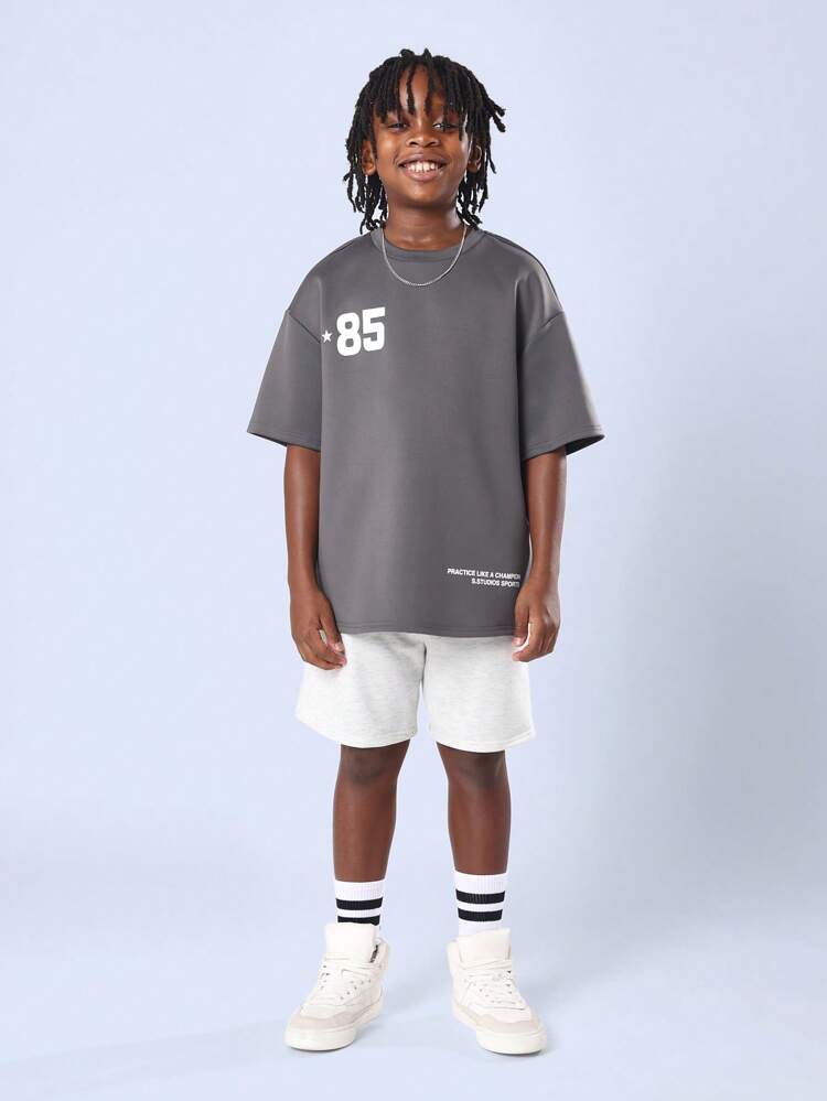 Oversized Number Graphic T-Shirt With Drawstring Shorts Set