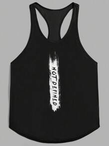 EASEVO Plus Size Men's Casual Black Printed Knit Tank Top, Suitable For Summer - Black - View 3